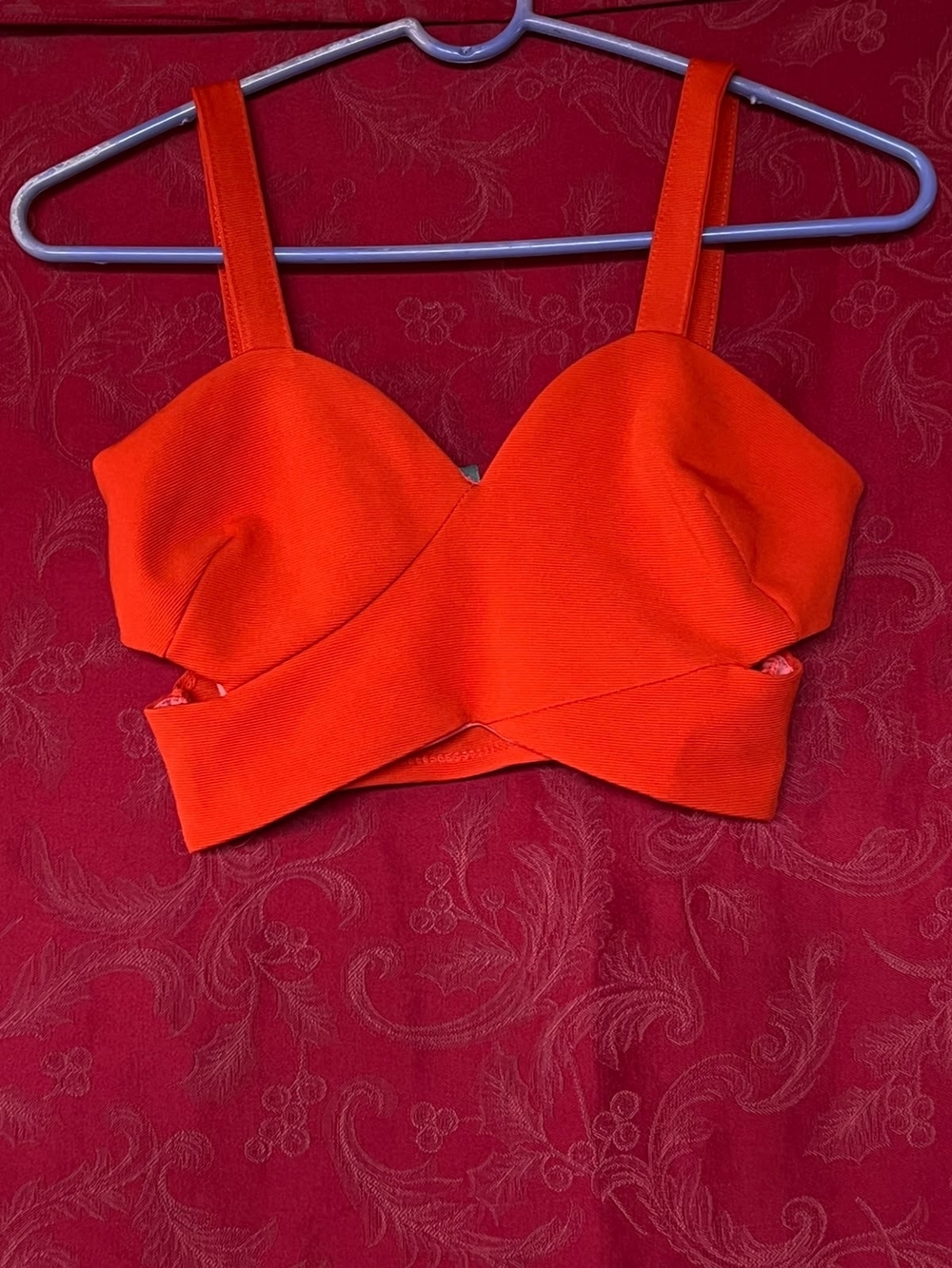 Ali & Kris Orange Bandage Cross Front Cutout Crop Top S